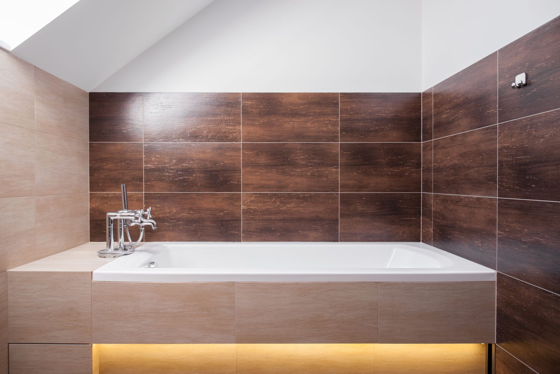 Fancy square bathtub in modern decorated washroom