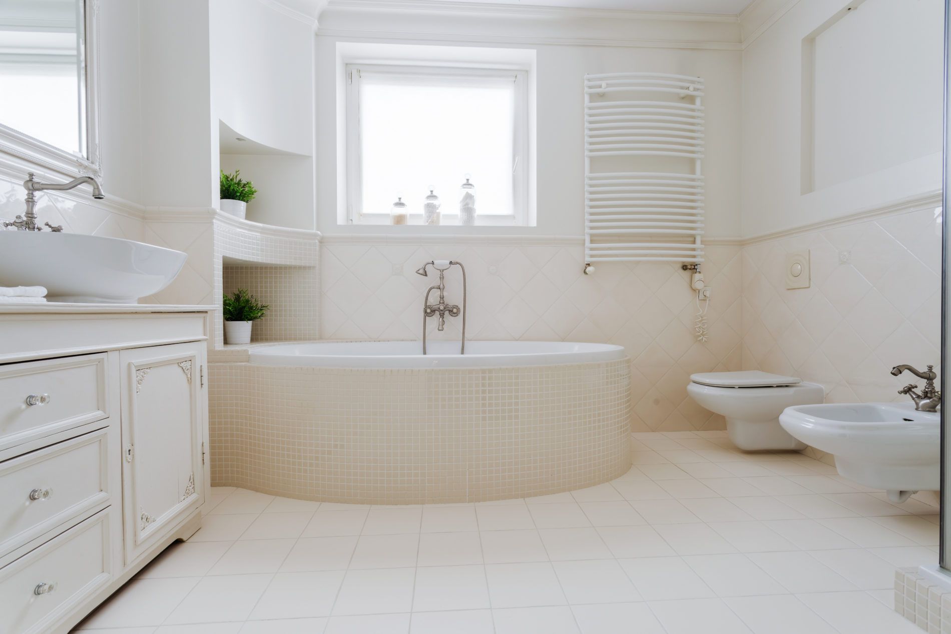 Elegant spacious bathroom in designed luxury apartment